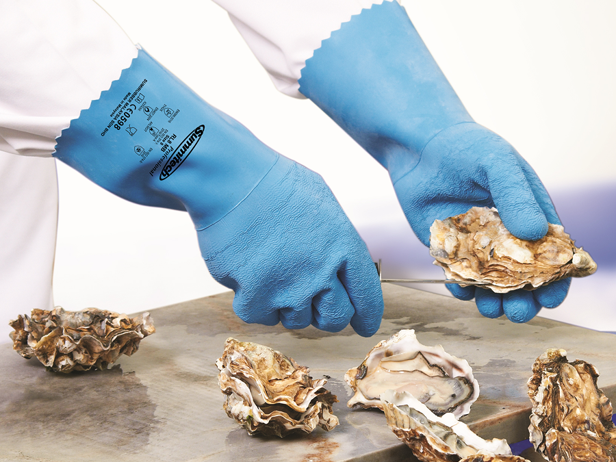 Protective gloves in use